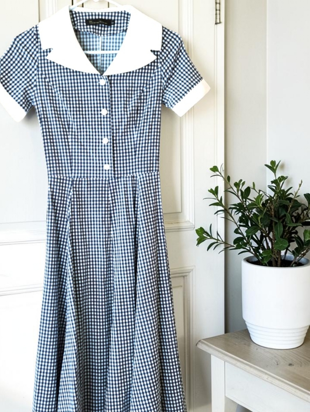Gowntown Blue Gingham Dress Vtg Inspired 50s Style Rockabilly Swing Sz S
